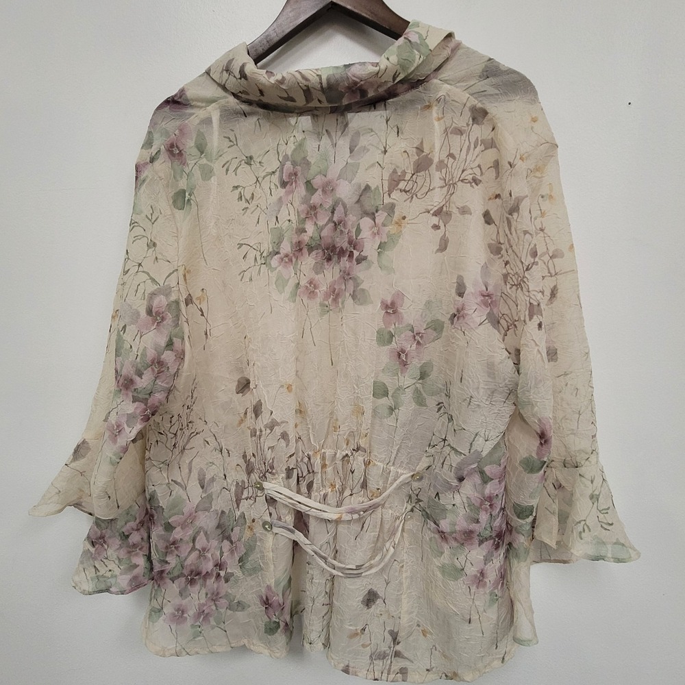 R&M Richard Womens Long Sleeve Flutter Sleeve Fairy Top Size 24W Sheer Floral - Picture 2 of 8
